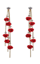 Brincos Longos Retrô com Rosa e Detalhes em Strass